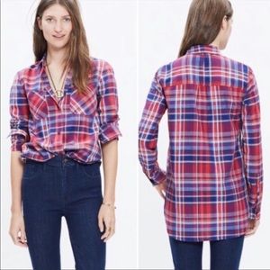 Plaid Button-Up Shirt - Red and Blue
